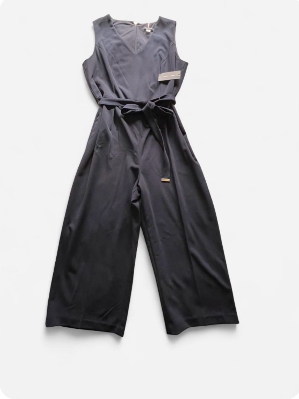 Tommy Hilfiger Navy blue Sleeveless V-Neck Wide-Leg Jumpsuit with Tie Belt